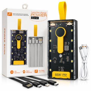 20000mAh 66W Fast Charging Power Bank – 4-in-1 Built-in Cable, PD Charge & Digital Display