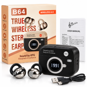 B64 Wireless 6.0 TWS Earbuds – Hi-Fi Sound, Digital Display & Premium Ear Hook Design